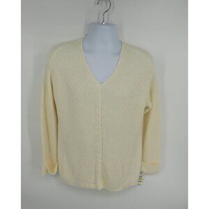 Charter Club Vanilla Bean Medium V-Neck Ribbed Pullover Sweater NWT $69.50